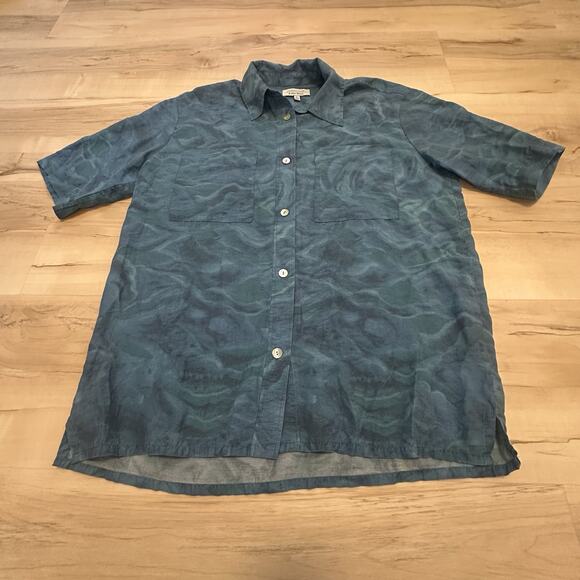 & Other Stories Women Shirt Short Sleeve Boxy Button Up Wavy Printed Blue - Picture 3 of 9